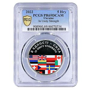 Ukraine 5 hryvnias In Unity Strength Countries Flags PR69 PCGS CuNi coin 2022