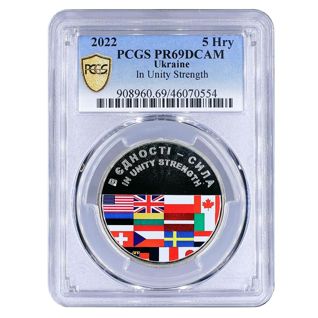 Ukraine 5 hryvnias In Unity Strength Countries Flags PR69 PCGS CuNi coin 2022