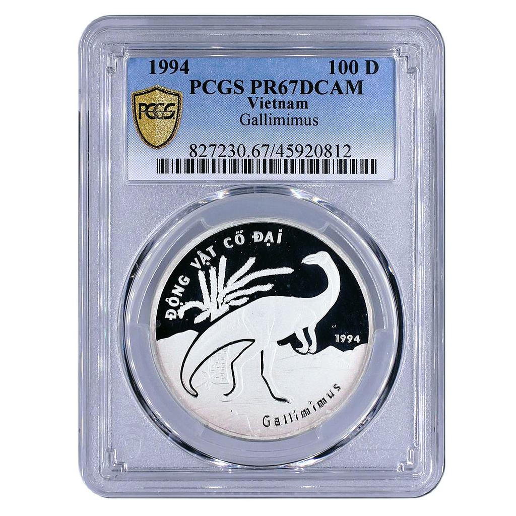 Vietnam 100 dong Prehistoric Animals Gallimimus PR67 PCGS silver coin 1994