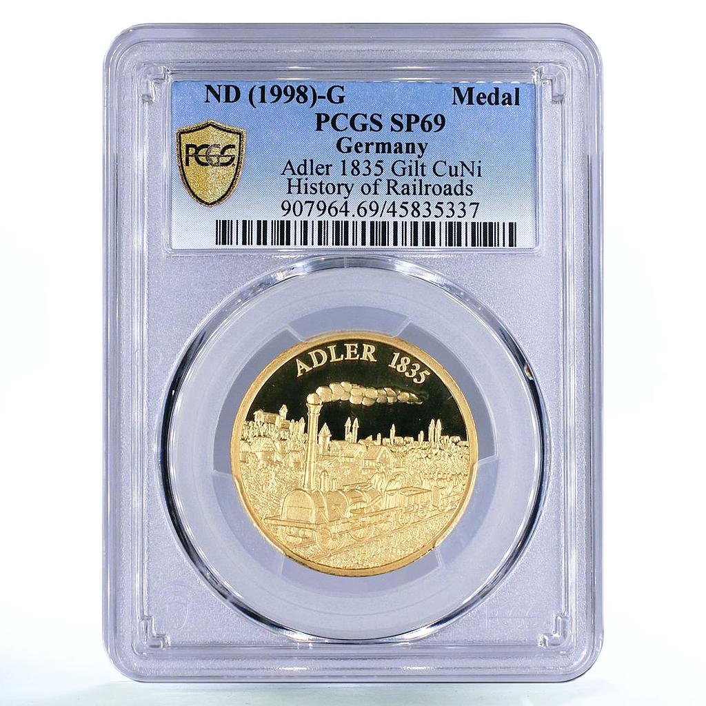 Germany Railways Trains Locomotives Adler 1835 SP69 PCGS gilded CuNi medal 1998