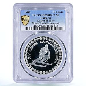 Bulgaria 10 leva Winter Olympic Games Downhill Skier PR68 PCGS silver coin 1984