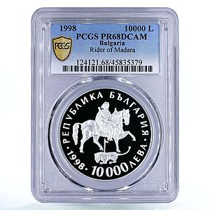 Bulgaria 10000 leva Euro Rhyton Rider of Madara PR68 PCGS silver coin 1998