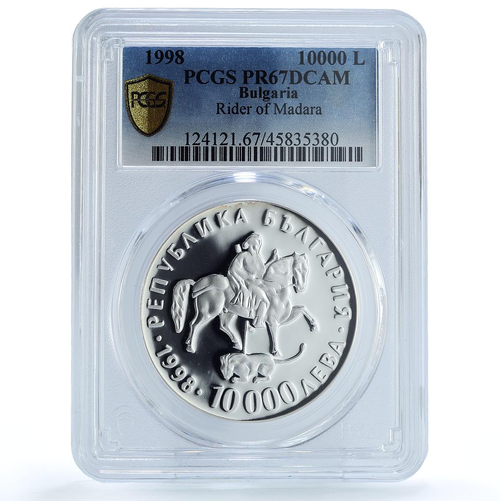 Bulgaria 10000 leva Euro Rhyton Rider of Madara PR67 PCGS silver coin 1998 Bulgaria 10000 leva Euro Rhyton Rider of Madara PR67 PCGS silver coin 1998