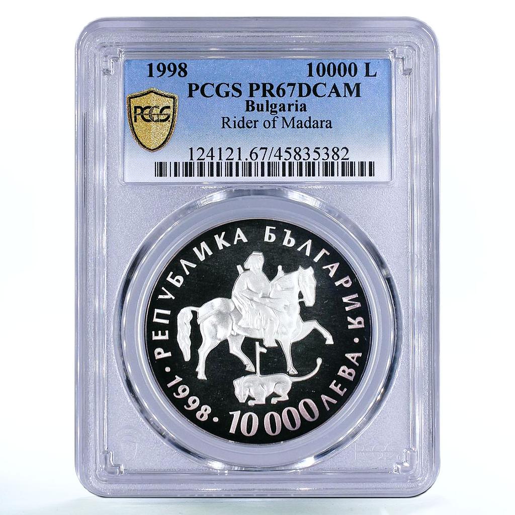 Bulgaria 10000 leva Euro Rhyton Rider of Madara PR67 PCGS silver coin 1998