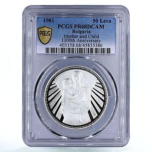 Bulgaria 50 leva State Anniversary Mother and Child PR68 PCGS silver coin 1981