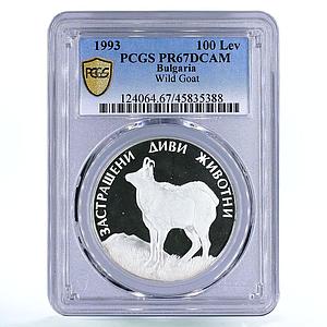 Bulgaria 100 leva Endangered Wildlife Wild Goat Fauna PR67 PCGS silver coin 1993