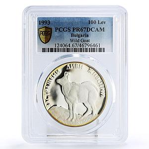 Bulgaria 100 leva Endangered Wildlife Wild Goat Fauna PR67 PCGS silver coin 1993