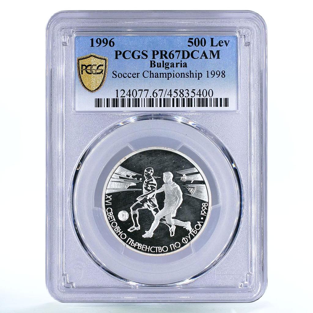 Bulgaria 500 leva Football Cup in France Small Date PR67 PCGS silver coin 1996