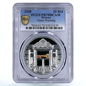 Belarus 20 rubles Traditions House Warming Key Cat PR70 PCGS silver coin 2008