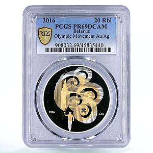 Belarus 20 rubles Olympic Movement Sports Athlete PR69 PCGS AuAg coin 2016