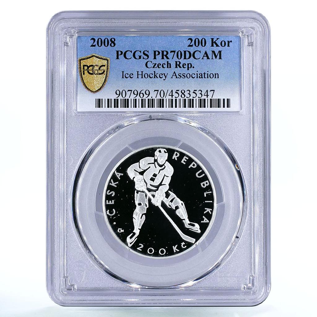 Czech Republic 200 korun National Hockey Association PR70 PCGS silver coin 2008