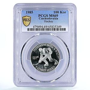 Czechoslovakia 100 korun Ice Hockey World Cup MS69 PCGS silver coin 1985