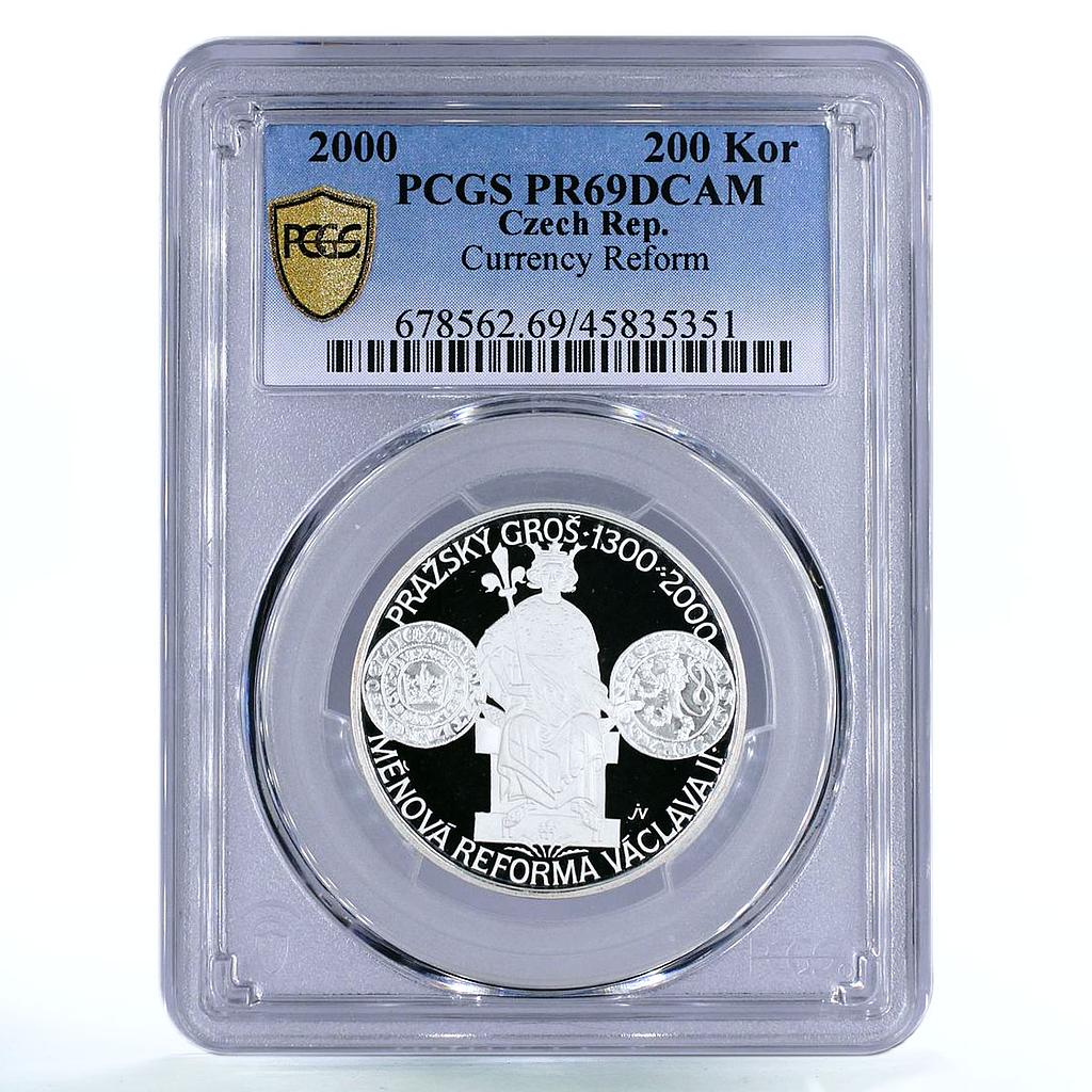 Czech Republic 200 korun Wenceslaus II Currency Reform PR69 PCGS Ag coin 2000