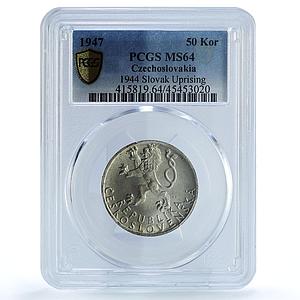 Czechoslovakia 50 korun 3d Anniversary of Slovak Uprising MS64 PCGS Ag coin 1947