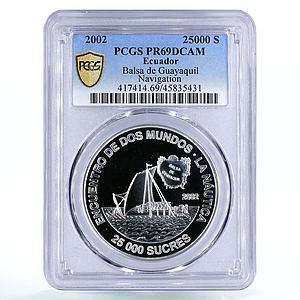 Ecuador 25000 sucres Balsawood Sailing Raft Ship PR69 PCGS silver coin 2002