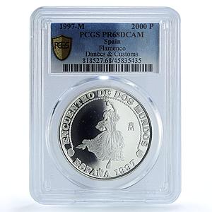 Spain 2000 pesetas Crafts Native Costumes Flamenco Dance PR68 PCGS Ag coin 1997