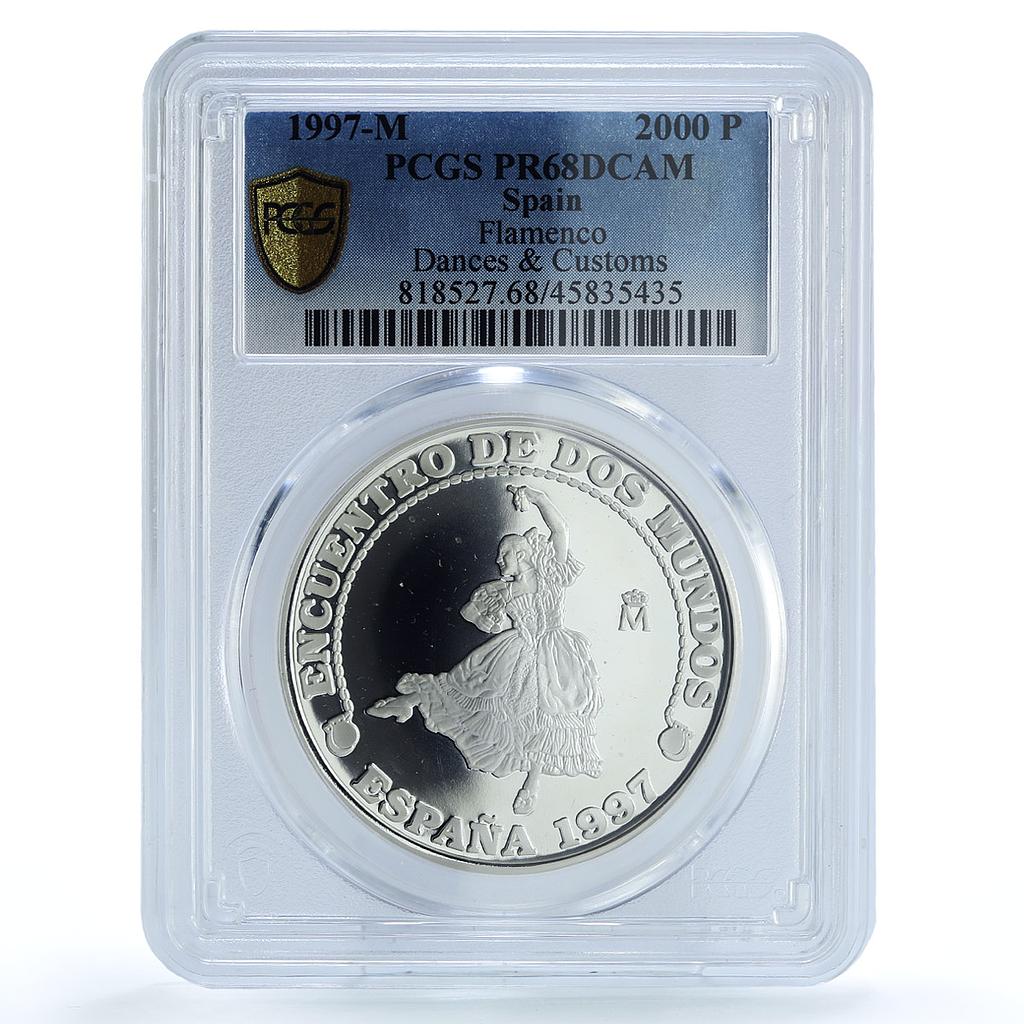 Spain 2000 pesetas Crafts Native Costumes Flamenco Dance PR68 PCGS Ag coin 1997 Spain 2000 pesetas Crafts Native Costumes Flamenco Dance PR68 PCGS Ag coin 1997