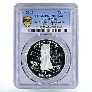 Isle of Man 1 crown Harry Potter Tom Riddle Steals Wand PR67 PCGS Ag coin 2002