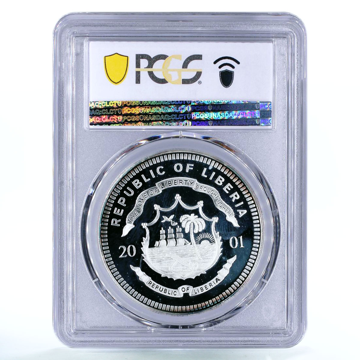 Liberia 20 dollars Railway Trains Locomotive Evening Star PR67 PCGS Ag coin 2001