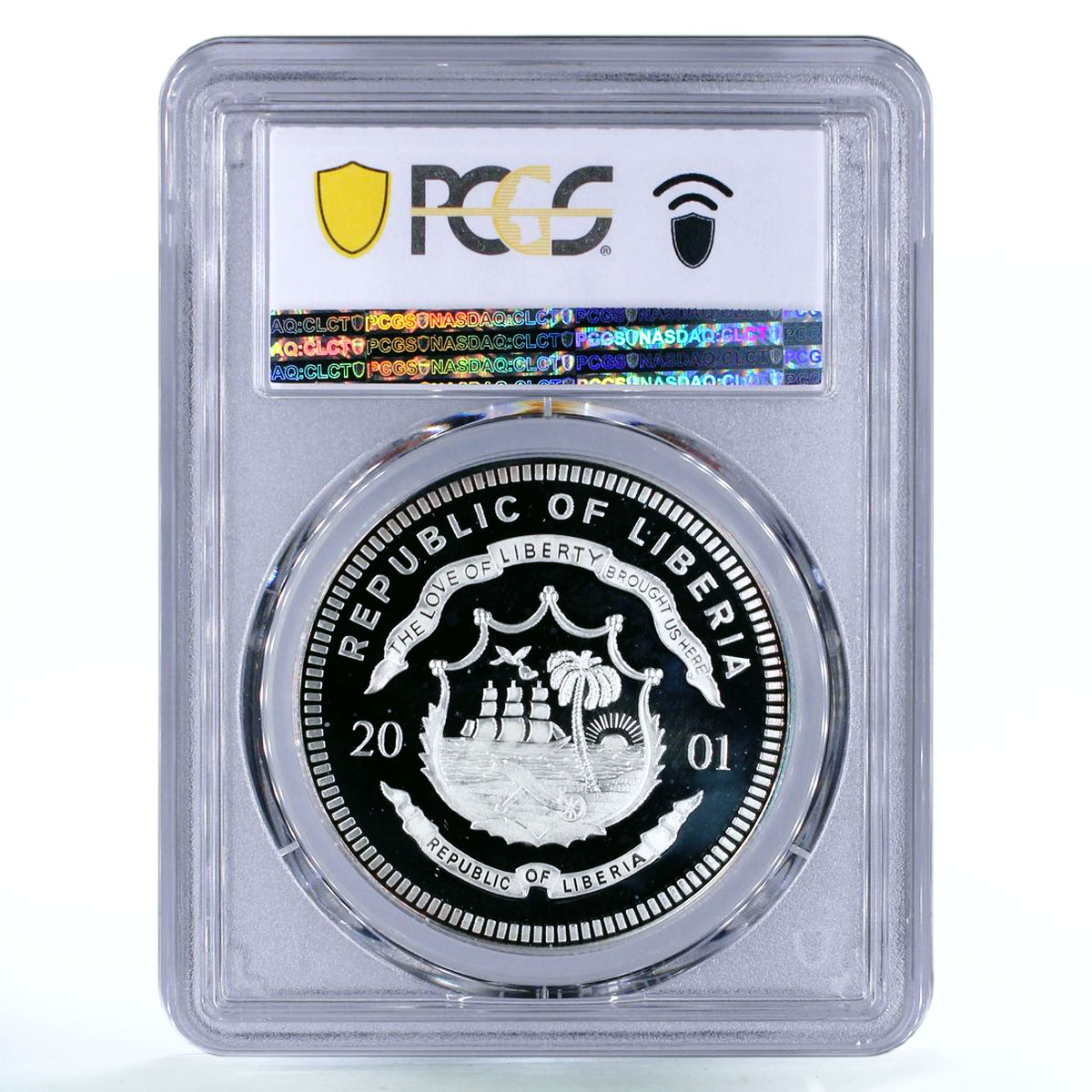 Liberia 20 dollars Railway Trains Locomotive TVG Atlantic PR68 PCGS Ag coin 2001