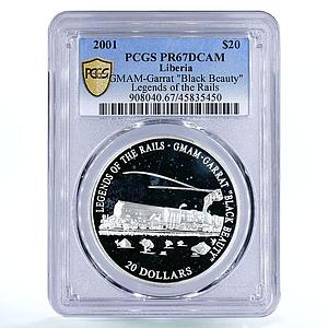 Liberia 20 dollars Railway Trains Locomotive GMAM Garrat PR67 PCGS Ag coin 2001