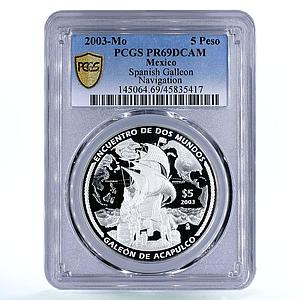 Mexico 5 pesos Acapulco Galleon Ship Clipper PR69 PCGS proof silver coin 2003