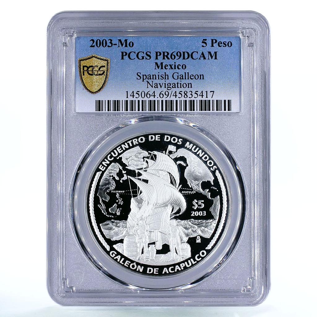 Mexico 5 pesos Acapulco Galleon Ship Clipper PR69 PCGS proof silver coin 2003