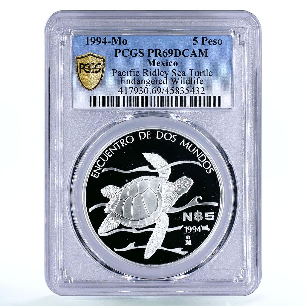 Mexico 5 pesos Pacific Ridley Sea Turtle PR69 PCGS proof silver coin 1994