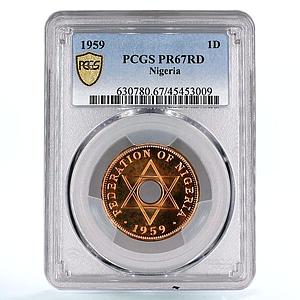 Nigeria 1 penny State Coinage Davids Star PR67 PCGS bronze coin 1959