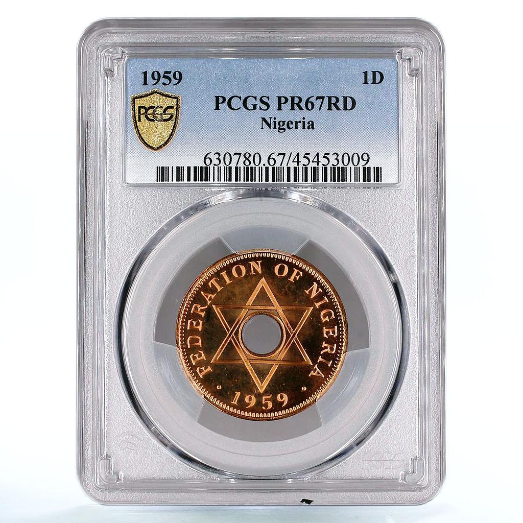 Nigeria 1 penny State Coinage Davids Star PR67 PCGS bronze coin 1959