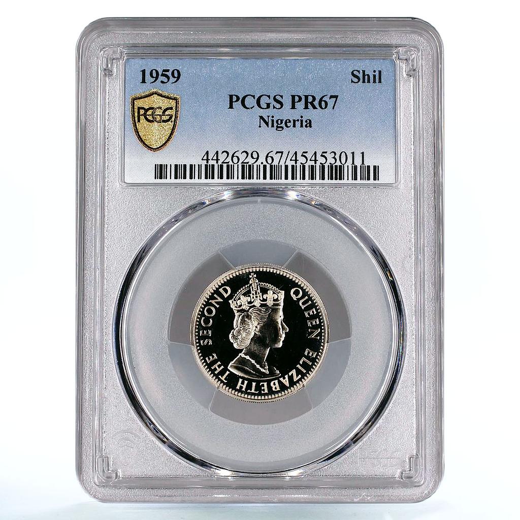 Nigeria 1 shilling State Coinage Queen Elizabeth PR67 PCGS CuNi coin 1959