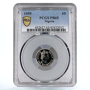 Nigeria 6 pence State Coinage Queen Elizabeth PR65 PCGS CuNi coin 1959