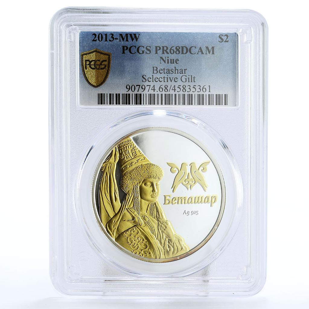 Niue 2 dollars Kazakh Traditions Betashar Woman PR69 PCGS gilded Ag coin 2013