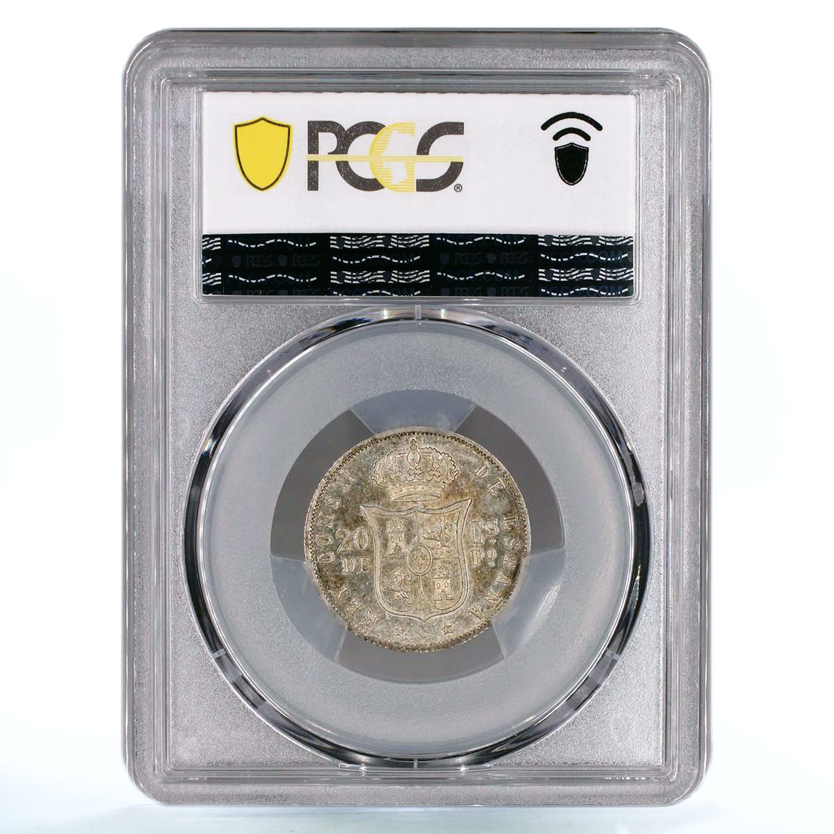 Philippines 20 centimos King Alfonso XII Coat of Arms MS64 PCGS silver coin 1885