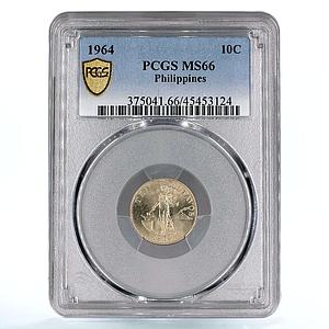 Philippines 10 centavos State Coinage Woman with Hammer MS66 PCGS CuZn coin 1964
