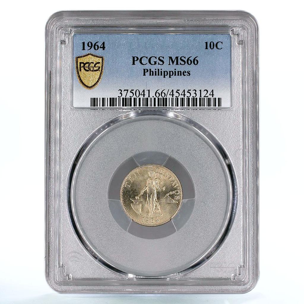 Philippines 10 centavos State Coinage Woman with Hammer MS66 PCGS CuZn coin 1964