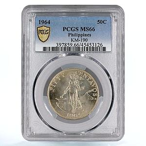 Philippines 50 centavos State Coinage Woman with Hammer MS66 PCGS CuNi coin 1964