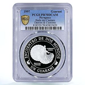 Paraguay 1 guarani Folk Dance Baile del Cantaro Woman PR70 PCGS silver coin 1997