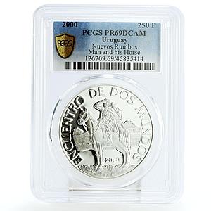 Uruguay 250 pesos Nuevos Rumbos Monument Horseman PR69 PCGS silver coin 2000