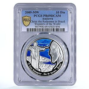 Andorra 10 diners World of Wonders Christ Redeemer Statue PR69 PCGS Ag coin 2009