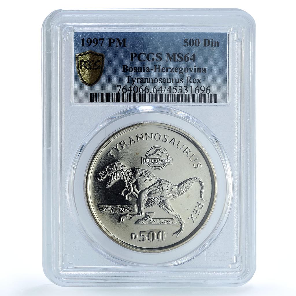 Bosnia 500 dinara Tyrannosaurus Rex KM-4 Dinosaurs MS 64 PCGS CuNi coin 1997