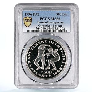 Bosnia and Herzegovina 500 dinara Olympic Games Fencers MS66 PCGS Ni coin 1996