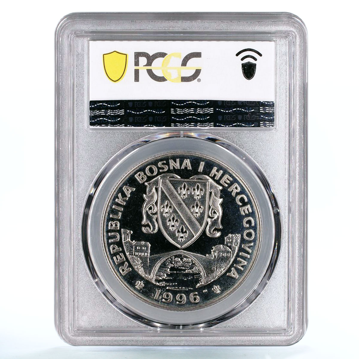 Bosnia and Herzegovina 500 dinara Olympic Games Fencers MS66 PCGS Ni coin 1996