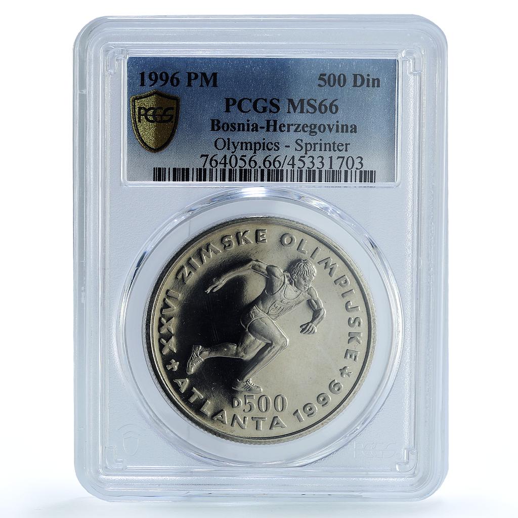 Bosnia 500 dinara Sprinter KM-53 Atlanta Olympics MS 66 PCGS CuNi coin 1996