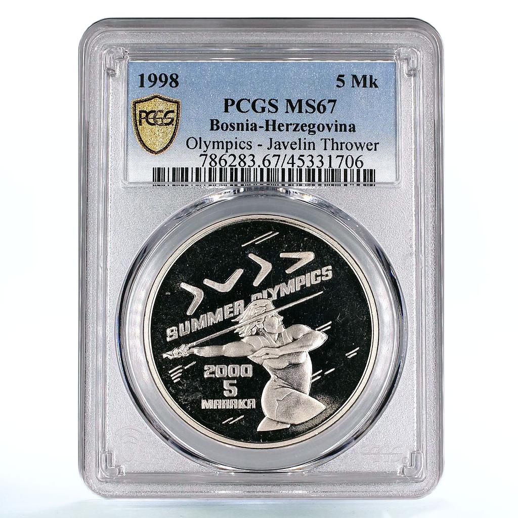 Bosnia and Herzegovina 5 marka Olympics Javelin Thrower MS67 PCGS Ni coin 1998