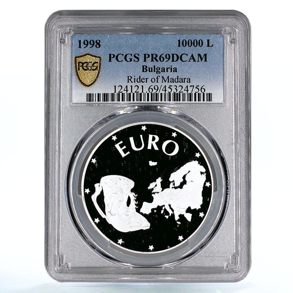 Bulgaria 10000 leva Euro Rhyton Rider of Madara PR69 PCGS silver coin 1998