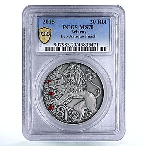 Belarus 20 rubles Zodiac Signs series Leo Lion MS70 PCGS silver coin 2015
