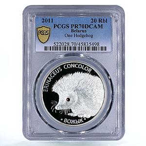 Belarus 20 rubles Endangered Wildlife Hedgehog Fauna PR70 PCGS silver coin 2011