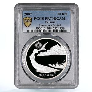 Belarus 20 rubles Endangered Wildlife Sturgeon Fish Fauna PR70 PCGS Ag coin 2007