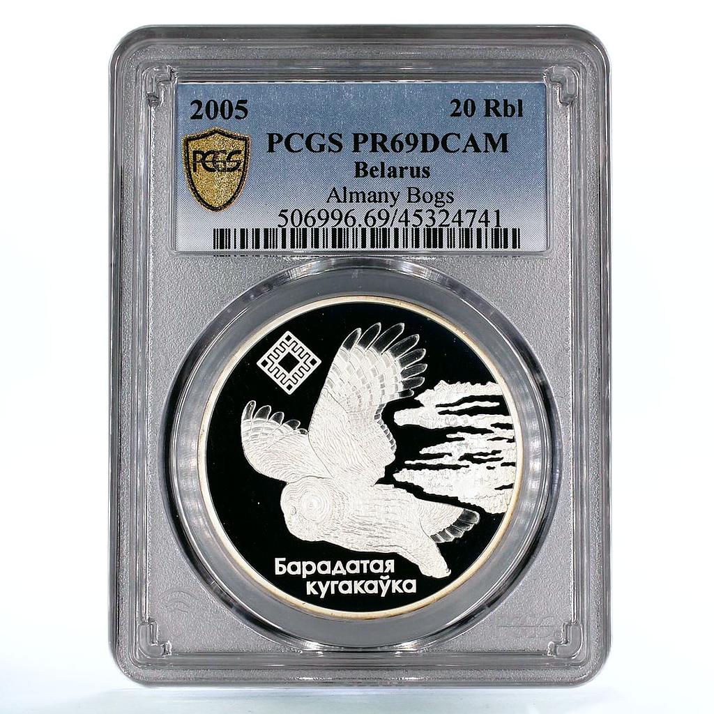 Belarus 20 rubles Endangered Wildlife Almany Bogs Bird PR69 PCGS Ag coin 2005